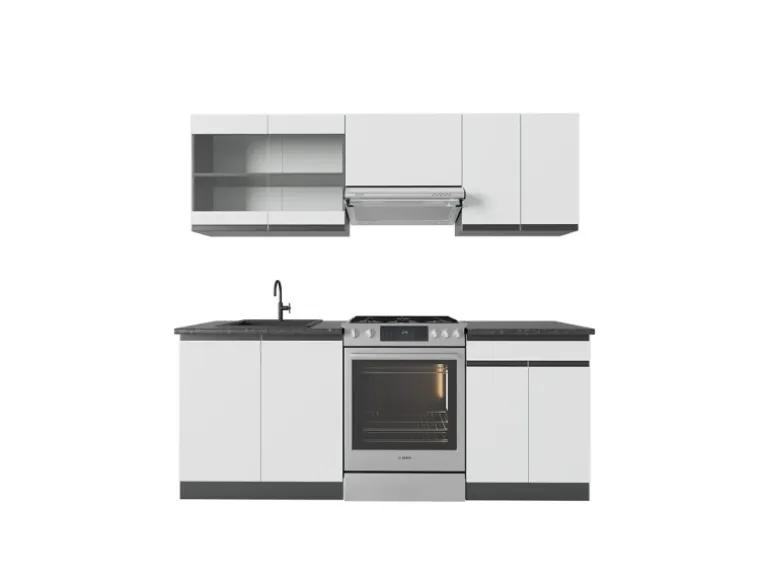 Vicco R-Line Küchenzeile Weiß/Anthrazit 200 cm AP Anthrazit ohne E-Geräte