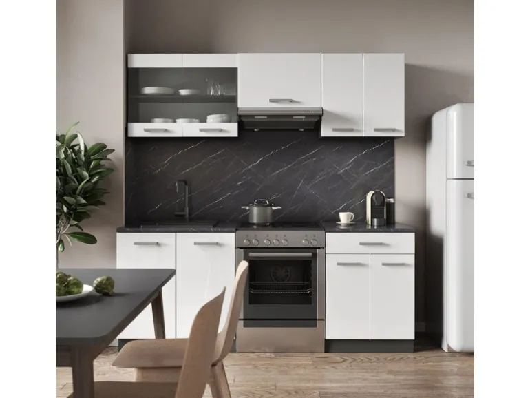 Vicco R-Line Küchenzeile Weiß Hochglanz/Anthrazit 200 cm ohne Arbeitsplatte ohne E-Geräte