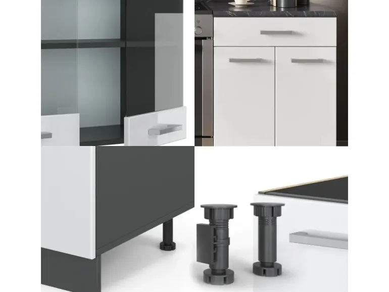 Vicco R-Line Küchenzeile Weiß Hochglanz/Anthrazit 200 cm ohne Arbeitsplatte ohne E-Geräte