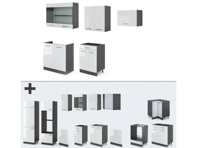 Vicco R-Line Küchenzeile Weiß Hochglanz/Anthrazit 200 cm ohne Arbeitsplatte ohne E-Geräte