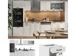 Vicco R-Line Küchenzeile Weiß Landhaus/Weiß 300 cm mit HochschrankAP Anthrazit ohne E-Geräte