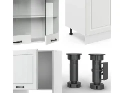 Vicco R-Line Küchenzeile Weiß Landhaus/Weiß 300 cm mit HochschrankAP Anthrazit ohne E-Geräte