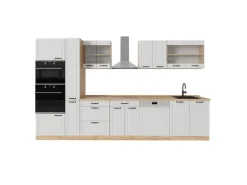 Vicco R-Line Küchenzeile Weiß Landhaus/Goldkraft Eiche 350 cm AP Eiche ohne E-Geräte