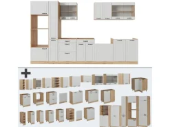 Vicco R-Line Küchenzeile Weiß Landhaus/Goldkraft Eiche 350 cm AP Eiche ohne E-Geräte