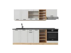 Vicco R-Line Küchenzeile Weiß Landhaus/Goldkraft Eiche 240 cm AP Anthrazit ohne E-Geräte