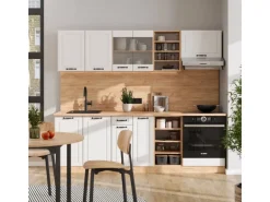 Vicco R-Line Küchenzeile Weiß Landhaus/Goldkraft Eiche 240 cm AP Anthrazit ohne E-Geräte