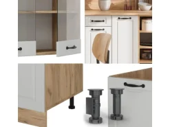 Vicco R-Line Küchenzeile Weiß Landhaus/Goldkraft Eiche 240 cm AP Anthrazit ohne E-Geräte