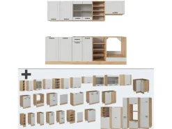 Vicco R-Line Küchenzeile Weiß Landhaus/Goldkraft Eiche 240 cm AP Anthrazit ohne E-Geräte