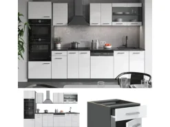 Vicco R-Line Küchenzeile Weiß Hochglanz/Anthrazit 300 cm mit Hochschrankohne Arbeitsplatte ohne E-Geräte