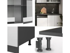 Vicco R-Line Küchenzeile Weiß/Anthrazit 300 cm AP Marmor ohne E-Geräte