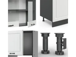 Vicco R-Line Küchenzeile Weiß Landhaus/Anthrazit 300 cm mit Hochschrankohne Arbeitsplatte ohne E-Geräte