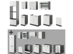 Vicco R-Line Küchenzeile Weiß Landhaus/Anthrazit 300 cm mit Hochschrankohne Arbeitsplatte ohne E-Geräte