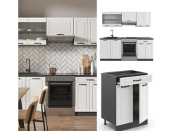 Vicco R-Line Küchenzeile Weiß Landhaus/Anthrazit 200 cm ohne Arbeitsplatte ohne E-Geräte