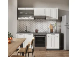 Vicco R-Line Küchenzeile Weiß Landhaus/Anthrazit 200 cm ohne Arbeitsplatte ohne E-Geräte