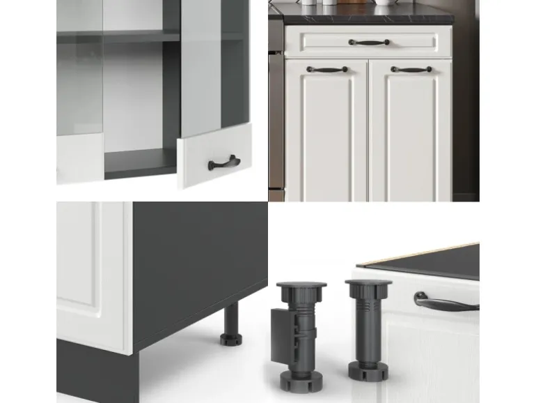 Vicco R-Line Küchenzeile Weiß Landhaus/Anthrazit 200 cm ohne Arbeitsplatte ohne E-Geräte