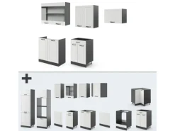 Vicco R-Line Küchenzeile Weiß Landhaus/Anthrazit 200 cm ohne Arbeitsplatte ohne E-Geräte