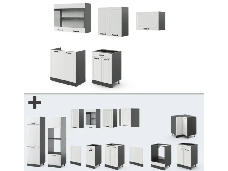 Vicco R-Line Küchenzeile Weiß Landhaus/Anthrazit 200 cm ohne Arbeitsplatte ohne E-Geräte