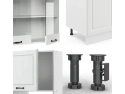 Vicco R-Line Küchenzeile Weiß Landhaus/Weiß 300 cm mit HochschrankAP Marmor ohne E-Geräte