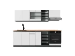 Vicco R-Line Küchenzeile Weiß/Anthrazit 240 cm AP Eiche ohne E-Geräte