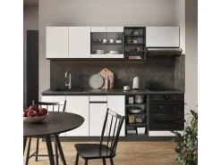 Vicco R-Line Küchenzeile Weiß/Anthrazit 240 cm AP Marmor ohne E-Geräte