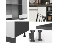 Vicco R-Line Küchenzeile Weiß/Anthrazit 240 cm AP Marmor ohne E-Geräte