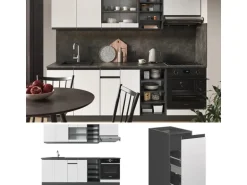 Vicco R-Line Küchenzeile Weiß/Anthrazit 240 cm AP Anthrazit ohne E-Geräte