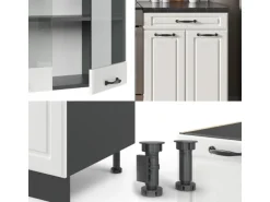 Vicco R-Line Küchenzeile Weiß Landhaus/Anthrazit 200 cm AP Anthrazit ohne E-Geräte