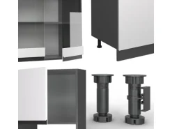 Vicco R-Line Küchenzeile Weiß/Anthrazit 300 cm mit HochschrankAP Anthrazit ohne E-Geräte