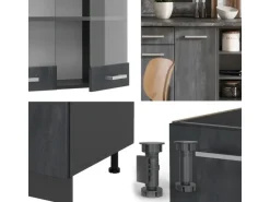 Vicco R-Line Komplettküche Schwarz Beton/Anthrazit 240 cm AP Anthrazit ohne E-Geräte