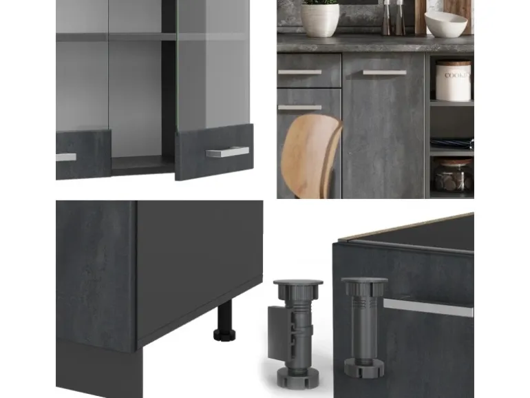 Vicco R-Line Komplettküche Schwarz Beton/Anthrazit 240 cm AP Anthrazit ohne E-Geräte