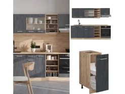 Vicco R-Line Komplettküche Schwarz Beton/Goldkraft Eiche 240 cm ohne Arbeitsplatte ohne E-Geräte