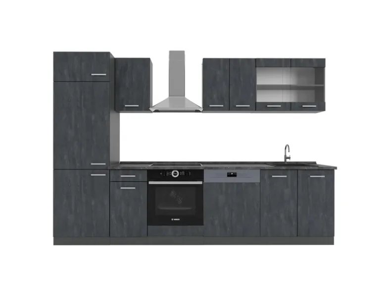 Vicco R-Line KomplettKüche Schwarz Beton/Anthrazit 300 cm AP Anthrazit ohne E-Geräte