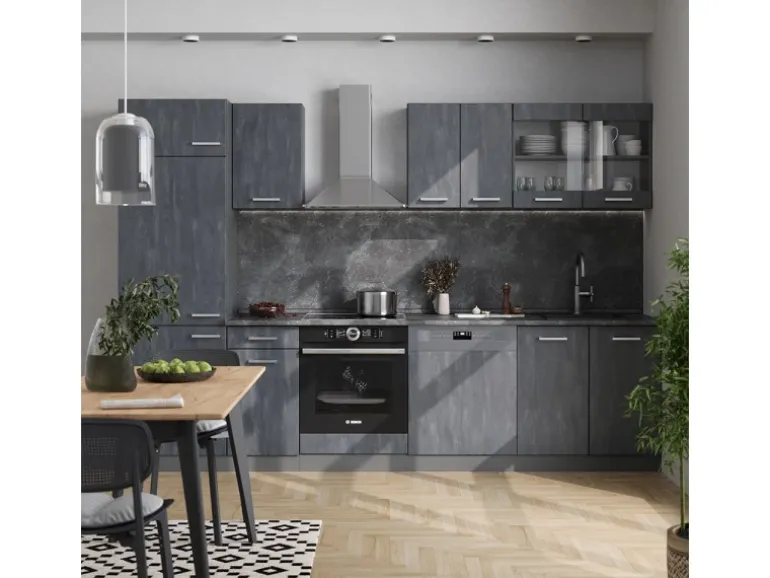 Vicco R-Line KomplettKüche Schwarz Beton/Anthrazit 300 cm AP Anthrazit ohne E-Geräte