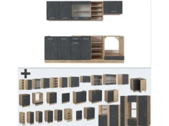 Vicco R-Line Komplettküche Schwarz Beton/Goldkraft Eiche 240 cm AP Anthrazit ohne E-Geräte