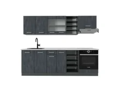 Vicco R-Line Komplettküche Schwarz Beton/Anthrazit 240 cm AP Marmor ohne E-Geräte