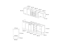Vicco R-Line Komplettküche Schwarz Beton/Weiß 240 cm AP Eiche ohne E-Geräte