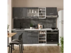 Vicco R-Line Komplettküche Schwarz Beton/Weiß 240 cm AP Eiche ohne E-Geräte