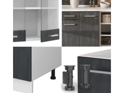 Vicco R-Line Komplettküche Schwarz Beton/Weiß 240 cm AP Eiche ohne E-Geräte