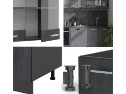 Vicco R-Line Komplettküche Schwarz Beton/Anthrazit 300 cm AP Eiche ohne E-Geräte