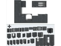 Vicco R-Line Komplettküche Schwarz Beton/Anthrazit 300 cm AP Eiche ohne E-Geräte