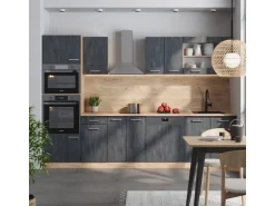 Vicco R-Line Komplettküche Schwarz Beton/Goldkraft Eiche 300 cm AP Eiche ohne E-Geräte