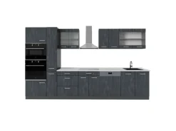 Vicco R-Line Komplettküche Schwarz Beton/Anthrazit 350 cm AP Marmor ohne E-Geräte