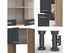 Vicco R-Line Komplettküche Schwarz Beton/Goldkraft Eiche 350 cm AP Eiche ohne E-Geräte