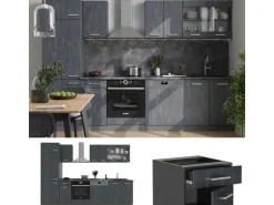 Vicco R-Line KomplettKüche Schwarz Beton/Anthrazit 300 cm ohne Arbeitsplatte ohne E-Geräte