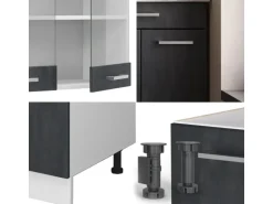 Vicco R-Line Mini Küche Schwarz Beton/Weiß 140 cm AP Eiche ohne E-Geräte