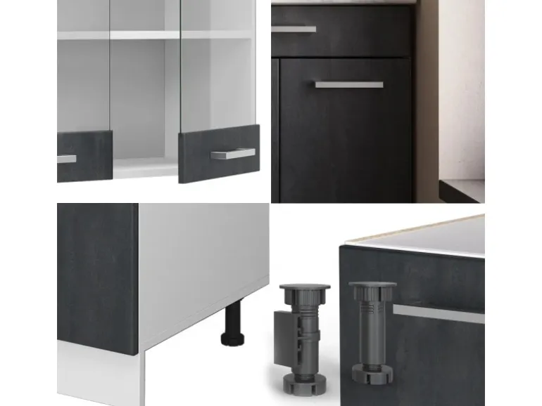 Vicco R-Line Mini Küche Schwarz Beton/Weiß 140 cm AP Eiche ohne E-Geräte