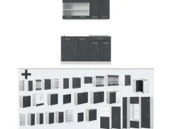 Vicco R-Line Mini Küche Schwarz Beton/Weiß 140 cm AP Eiche ohne E-Geräte