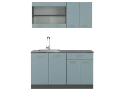 Vicco R-Line Mini-Küche Blau-Grau/Anthrazit 140 cm ohne Arbeitsplatte ohne E-Geräte