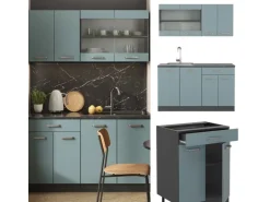 Vicco R-Line Mini-Küche Blau-Grau/Anthrazit 140 cm ohne Arbeitsplatte ohne E-Geräte