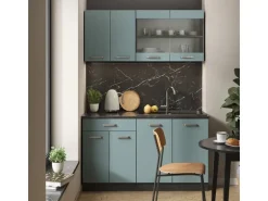 Vicco R-Line Mini-Küche Blau-Grau/Anthrazit 140 cm ohne Arbeitsplatte ohne E-Geräte